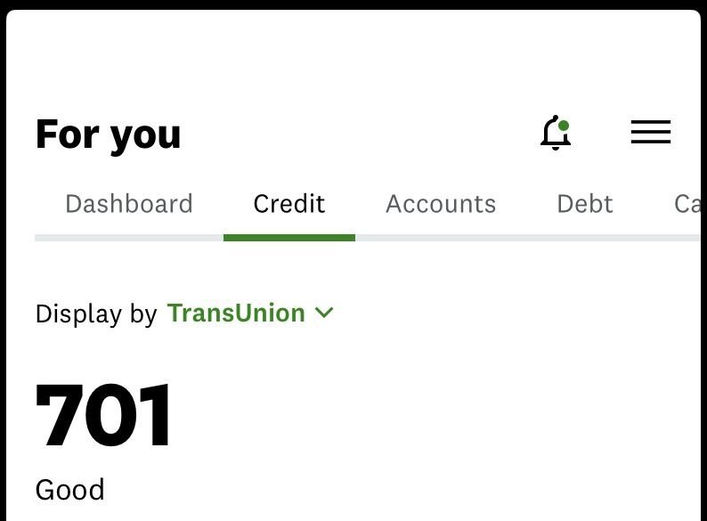 Gráfico de TransUnion en Credit Karma: 701